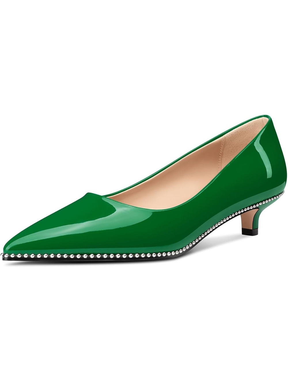 Low Heel Pointed Toe Pumps Silver Beaded Kitten Heels Slip-On Com 11. 2027/2